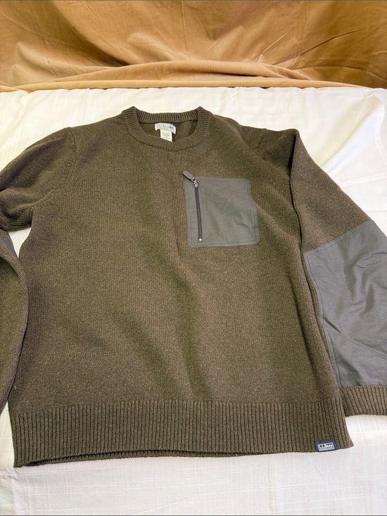 L.L. Bean Other - L.L. Bean Olive Crewneck Sweater with Zip Chest Pocket